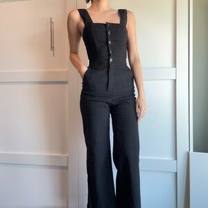 A black linen jumpsuit